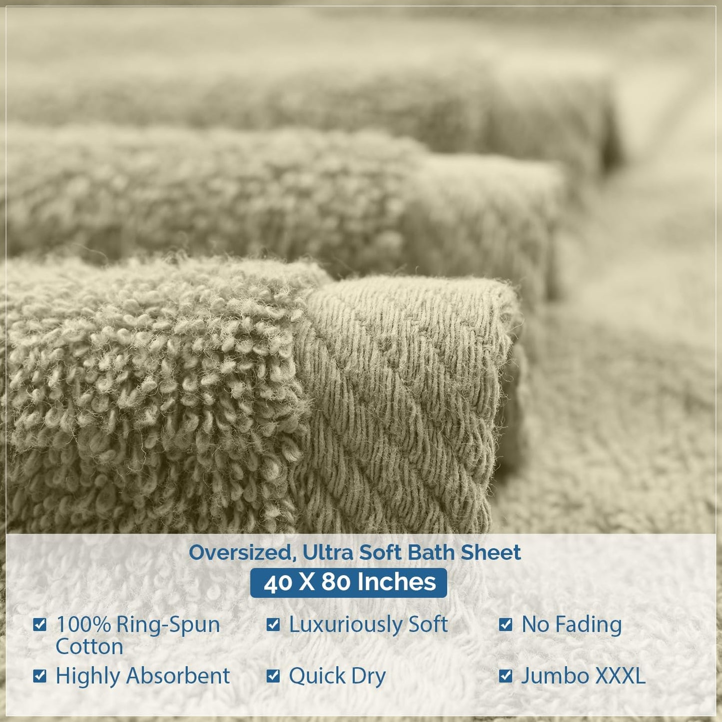 DAN RIVER Pack of 1 Bath Sheet 40x80 Inches, Extra Large Bath Towels, Luxury Quick Dry Cotton Towels - Beige