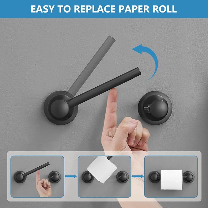 RUMOSE Toilet Paper Roll Holder Bathroom Flexible Pivoting Tissue Handle on Wall Mounted Matte Black Rustproof Toilet Tissue Roll Holder,Stainless Steel