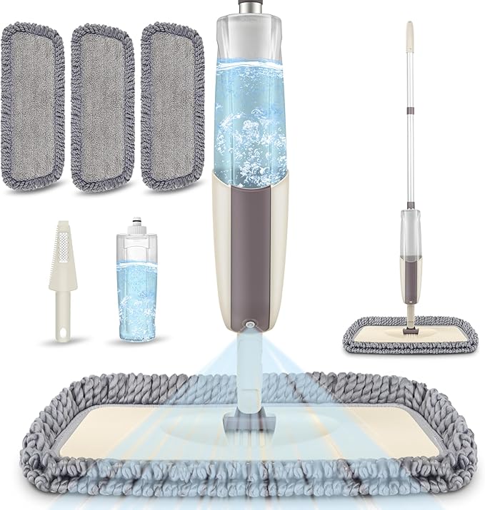 Spray Wet Mops for Hardwood Floor Cleaning - MEXERRIS Microfiber Dust Mop with Spray 3X Reusable Washable Pads - Hard Wood Floor Mops Commercial Home Use for Laminate Wood Tiles Hardwood