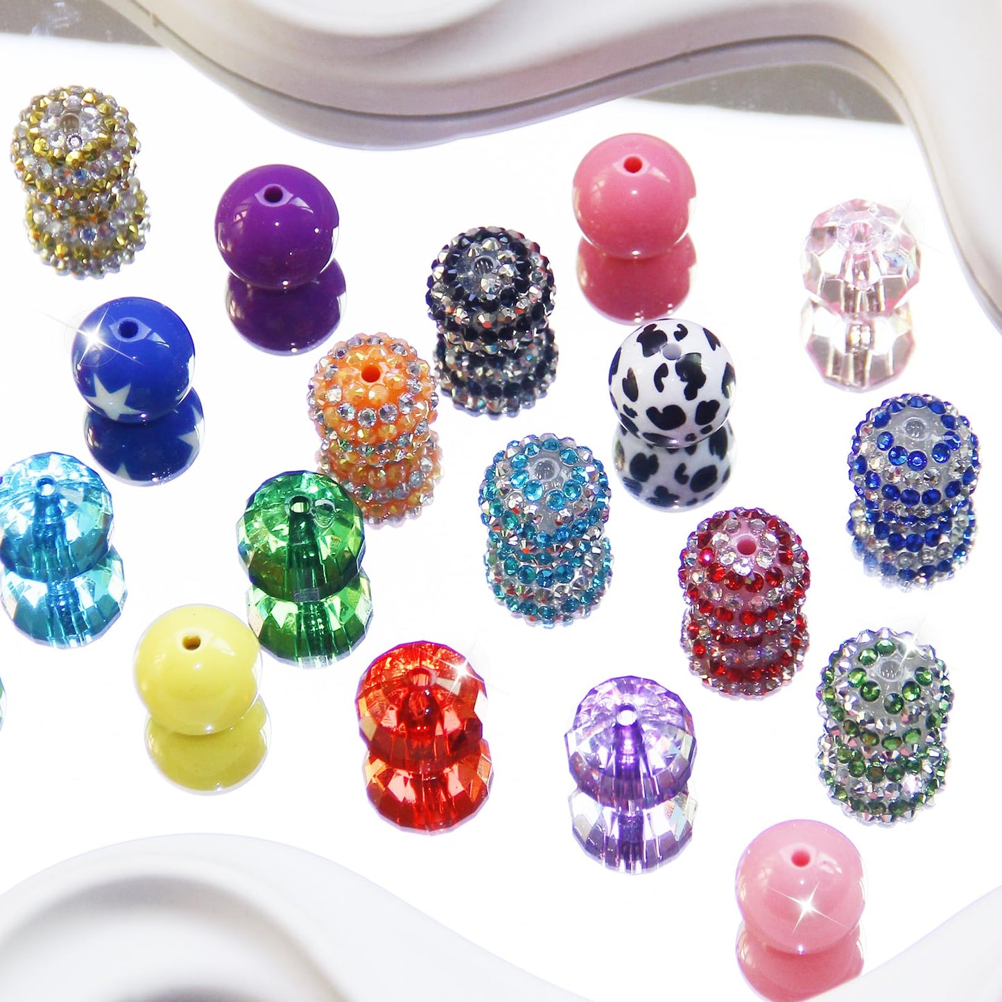 100Pcs 20mm Beads for Pens Making Rhinestone Beads Mixed Acrylic Bubblegum Bead Crystal Round Sparkly Chunky Bead for Pens Beadable Bracelet Necklace Keychain DIY Craft Jewelry Making Supplies