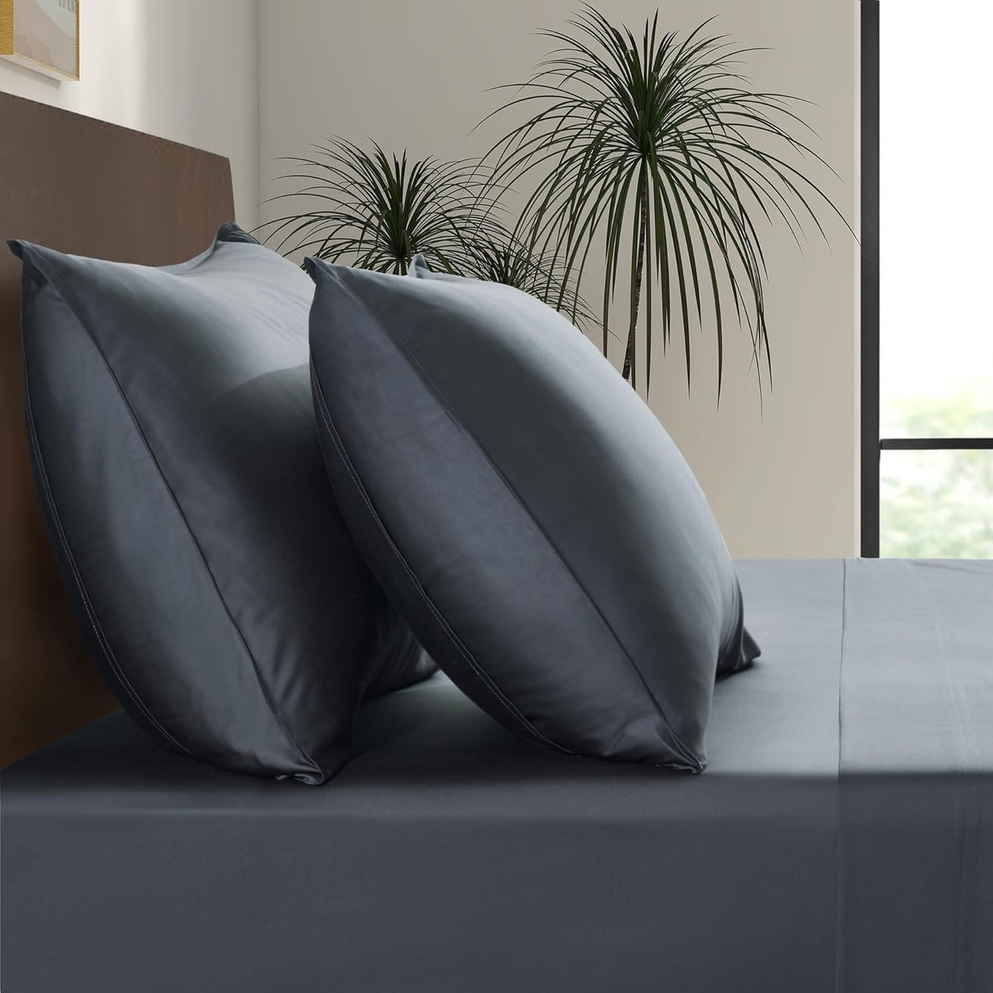 Luxury Bamboo Market | Queen Envelope Pillowcase Set | 100% Viscose Made from Bamboo | Organically Grown | Ultra Soft | Cooling | 2pcs [Charcoal Grey]