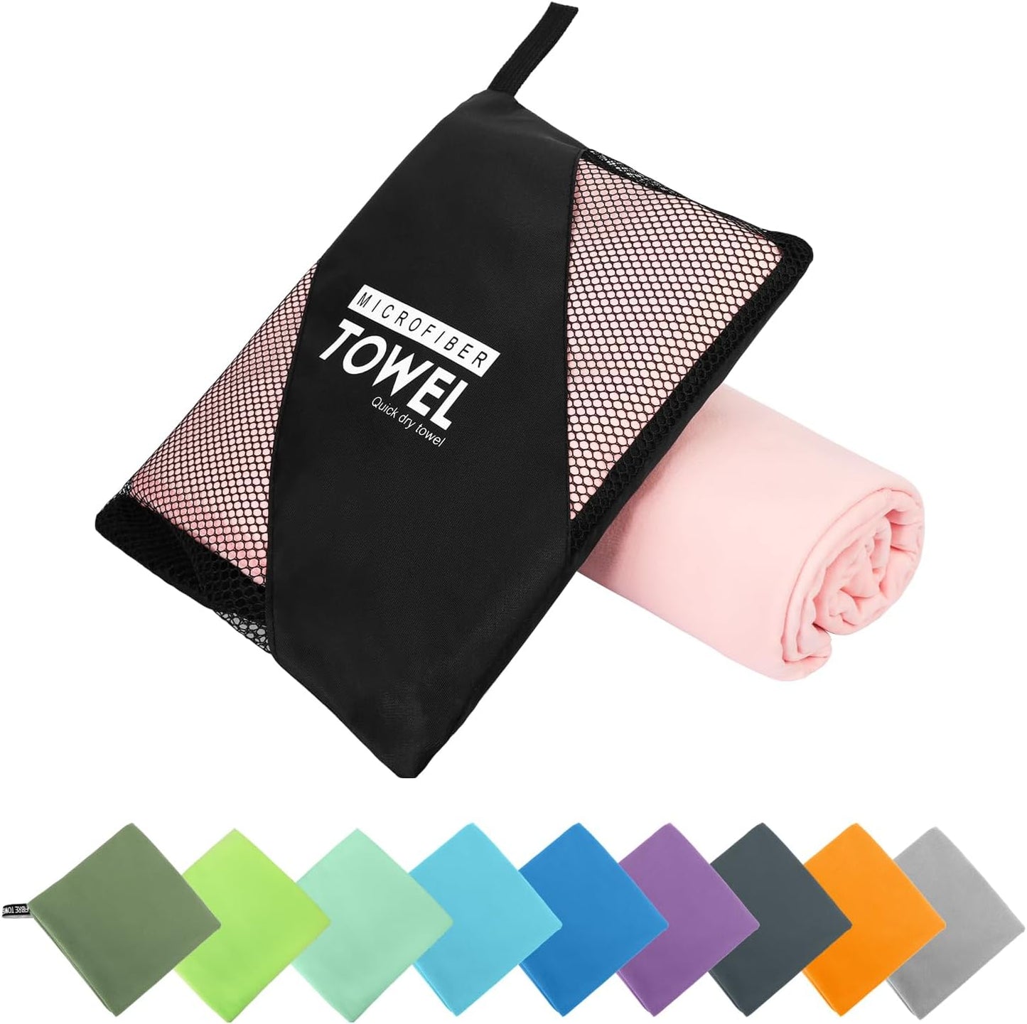 Microfiber Travel Towel, Soft Lightweight Quick Dry Towel, Super Absorbent Compact Travel & Sports & Beach Towels for Camping, Backpack, Gym, Swimming, Yoga, Hiking (S:16"×32" -Pink)