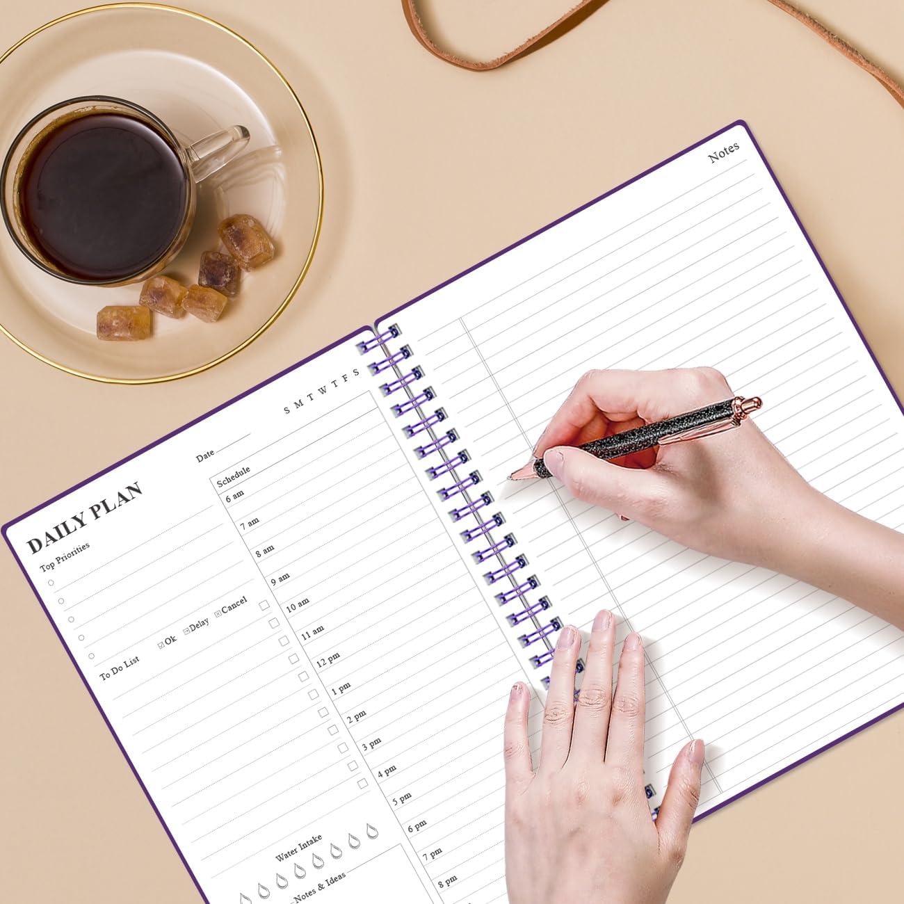 Daily Planner Undated - B5 To Do List Notebook Hourly Schedules, Spiral Appointment Planner for Women and Men, PVC Hardcover, Inner Pocket, Elastic Closure, 7" x 10", Purple