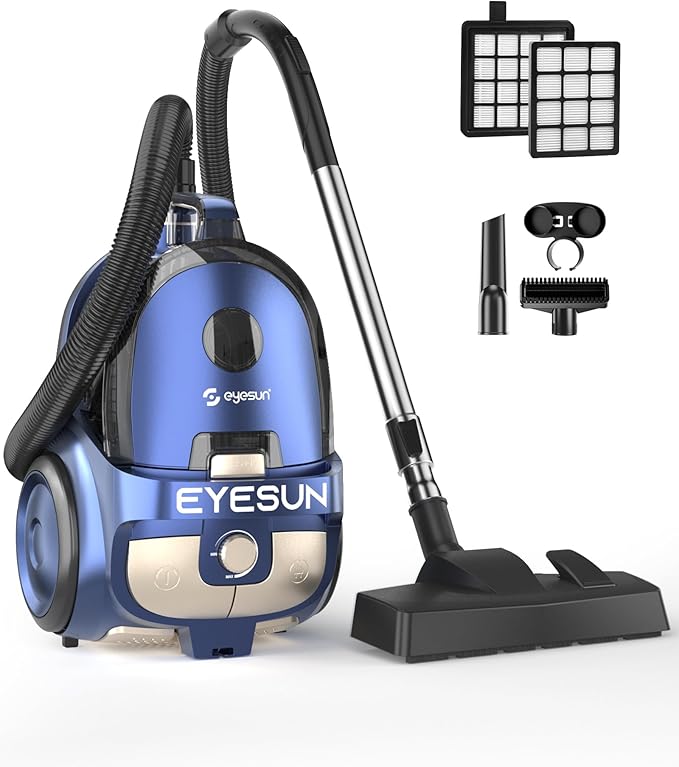 Bagless Canister Vacuum Cleaner,1600W Powerful High-Suction Bagless Canister Vac with 4.5QT Dust Cup,Pop-N-Go Brush,HEPA Filter,Dual Motors&4 Cleaning Tools,Perfect for Low-Pile Carpets&Hard Floors