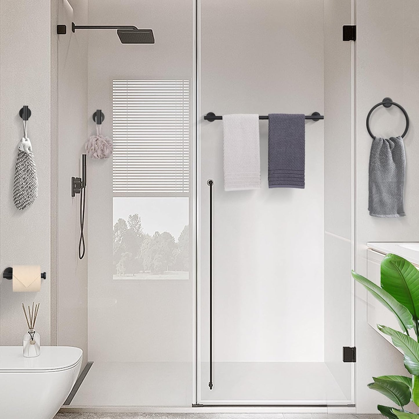 TURS Matte Black Bathroom Hardware Set 5 Piece, SUS304 Stainless Steel Bath Towel Bar Set, 24 Inch Bathroom Accessories Kit Wall Mounted