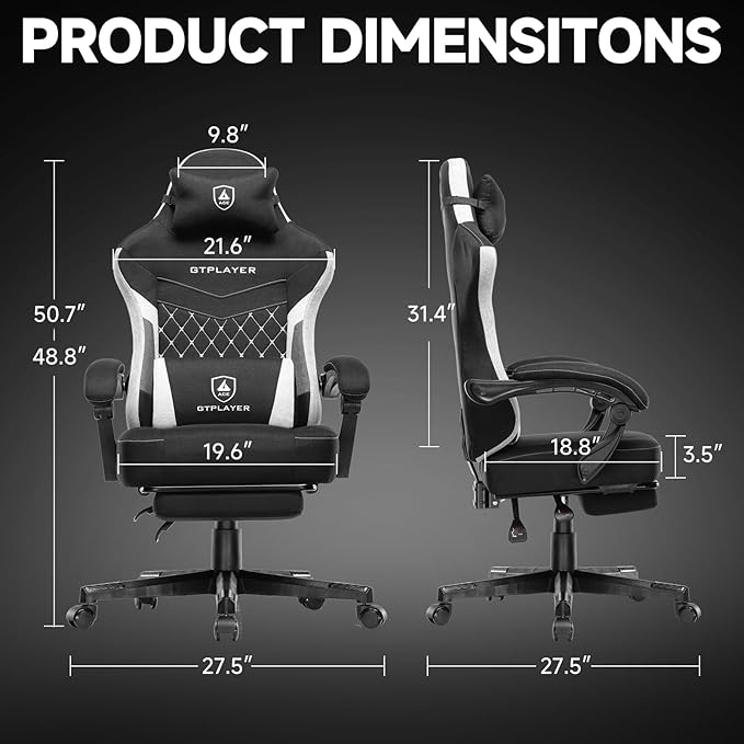 GTPLAYER Gaming Chair, Fabric Computer Office Chair with Pocket Spring Cushion, Ergonomic Office and Gaming, Video Gaming Chair with Linkage Armrests, High Back Desk Chair with Adjustable Recliner