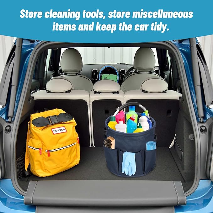 Qivine Cleaning Caddy for Cleaning Supplies, 17L Cleaning Supply Caddy with Handle Foldable Cleaning Supplies Organizer Bucket Tool Bag Organizer Cleaning Products Organizers for Home, Garden