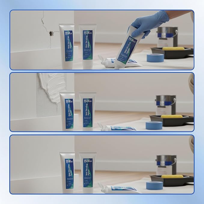 Drywall Repair Kit – 2 × 120g Fast-Dry Putty Tubes with 2×2″ & 4×4″ Wall Patch Mesh, Dual Scrapers & 2 P180 Sandpapers | Quick-Dry Spackle & Sheetrock Crack Filler for Wall, Ceiling & Plaster Repair