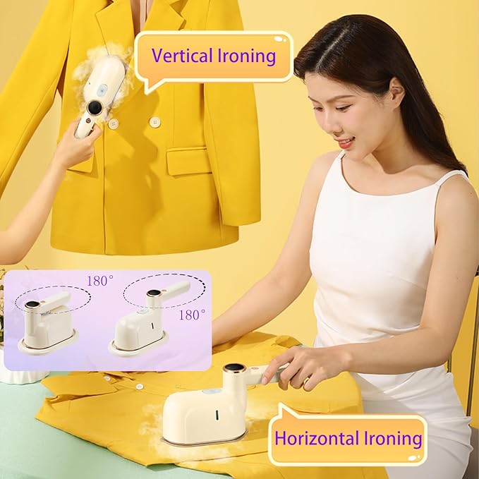 Travel Steamer Iron, 1000W Portable Mini Steam Iron, 100ml Foldable Wet Dry Dual-Purpose Hanging Ironing Machine, Essential Steamer for Home, Travel & University Dormitory (Beige)