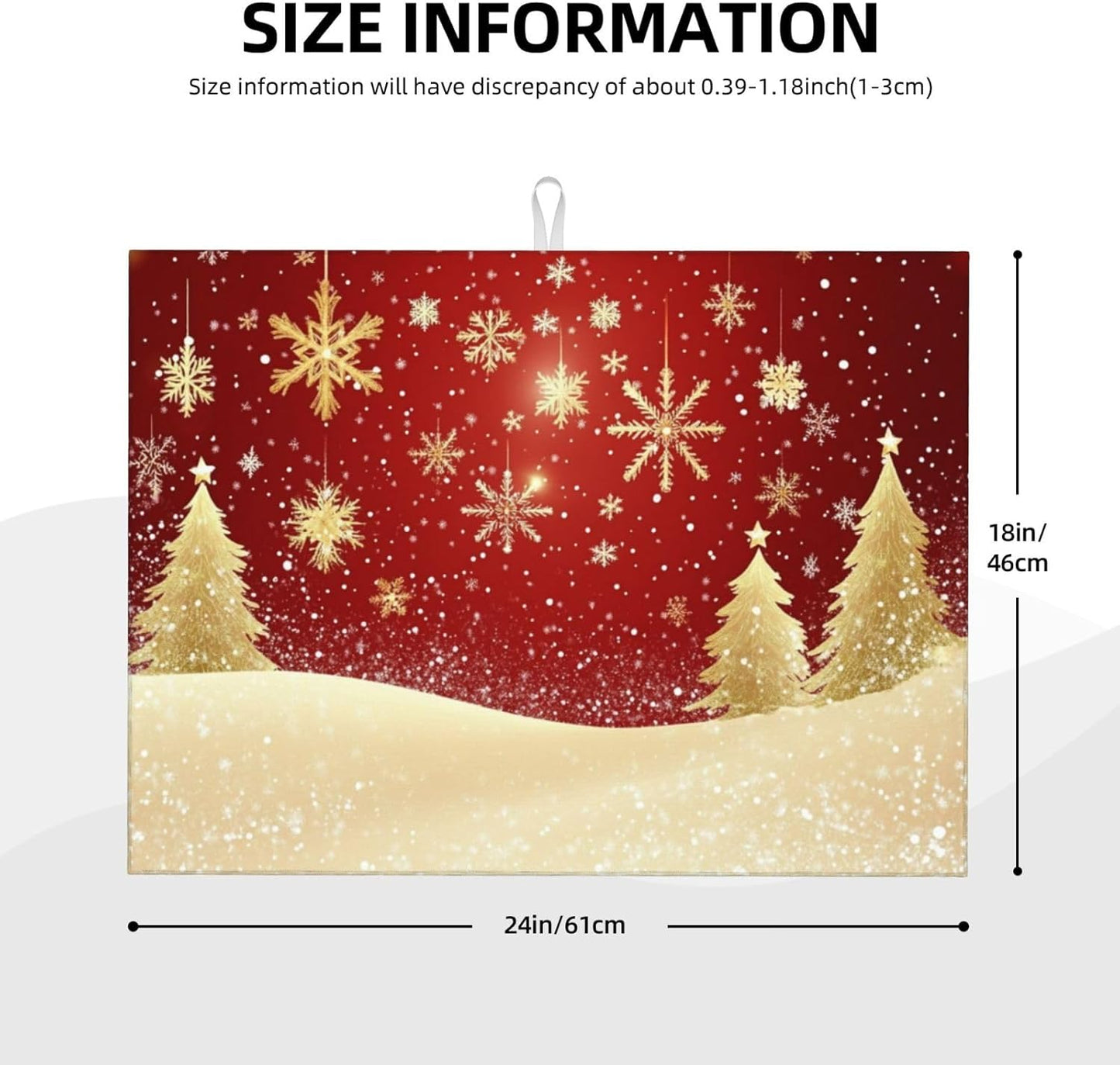 Dish Drying Mat for Kitchen Gold Christmas Tree Pattern Snowflake Counter Absorbent Dishes Drainer Microfiber Large 18x24 Inch