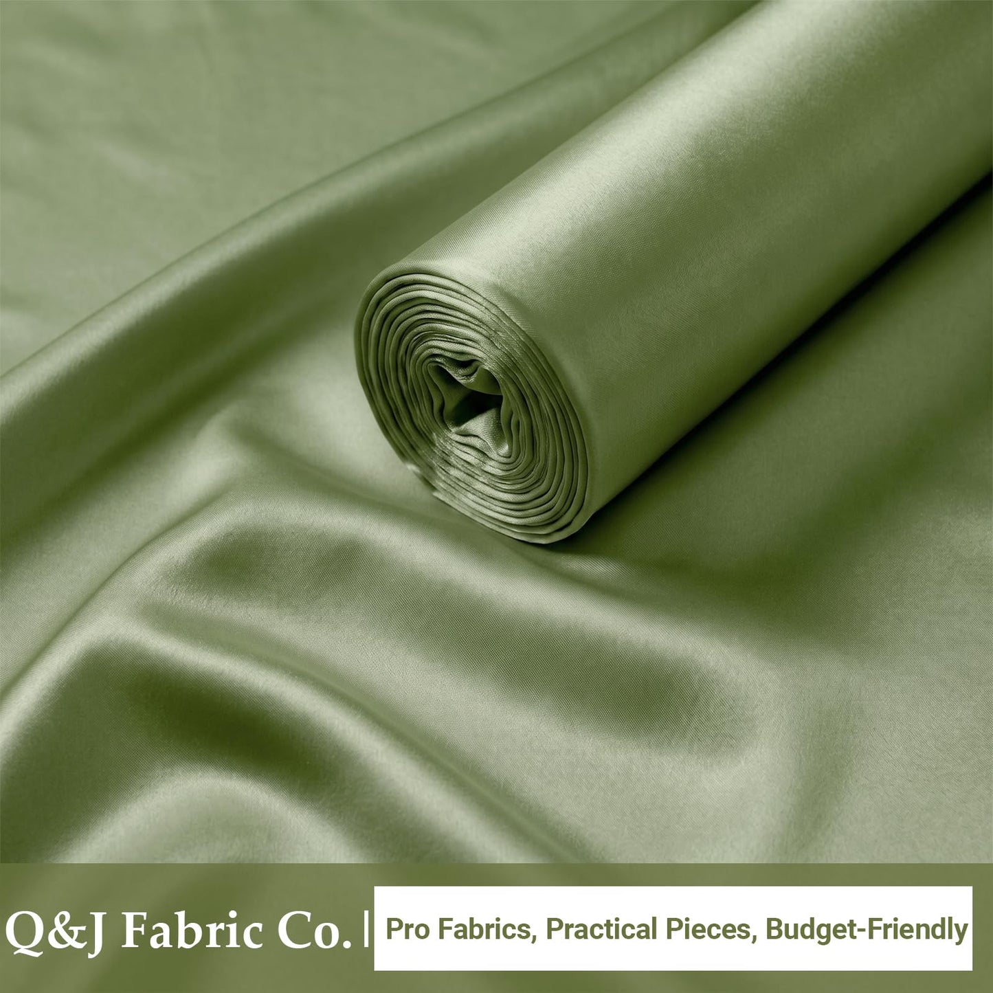 Q&J Fabric Co. Light Olive Green Satin Fabric by The Yard, 3 Yard x 55 Inch Charmeuse Satin Fabric Silky & Shiny Cloth Fabric, Smooth Bridal Satin Fabric for Wedding Dress, Clothing Sewing, DIY Crafts