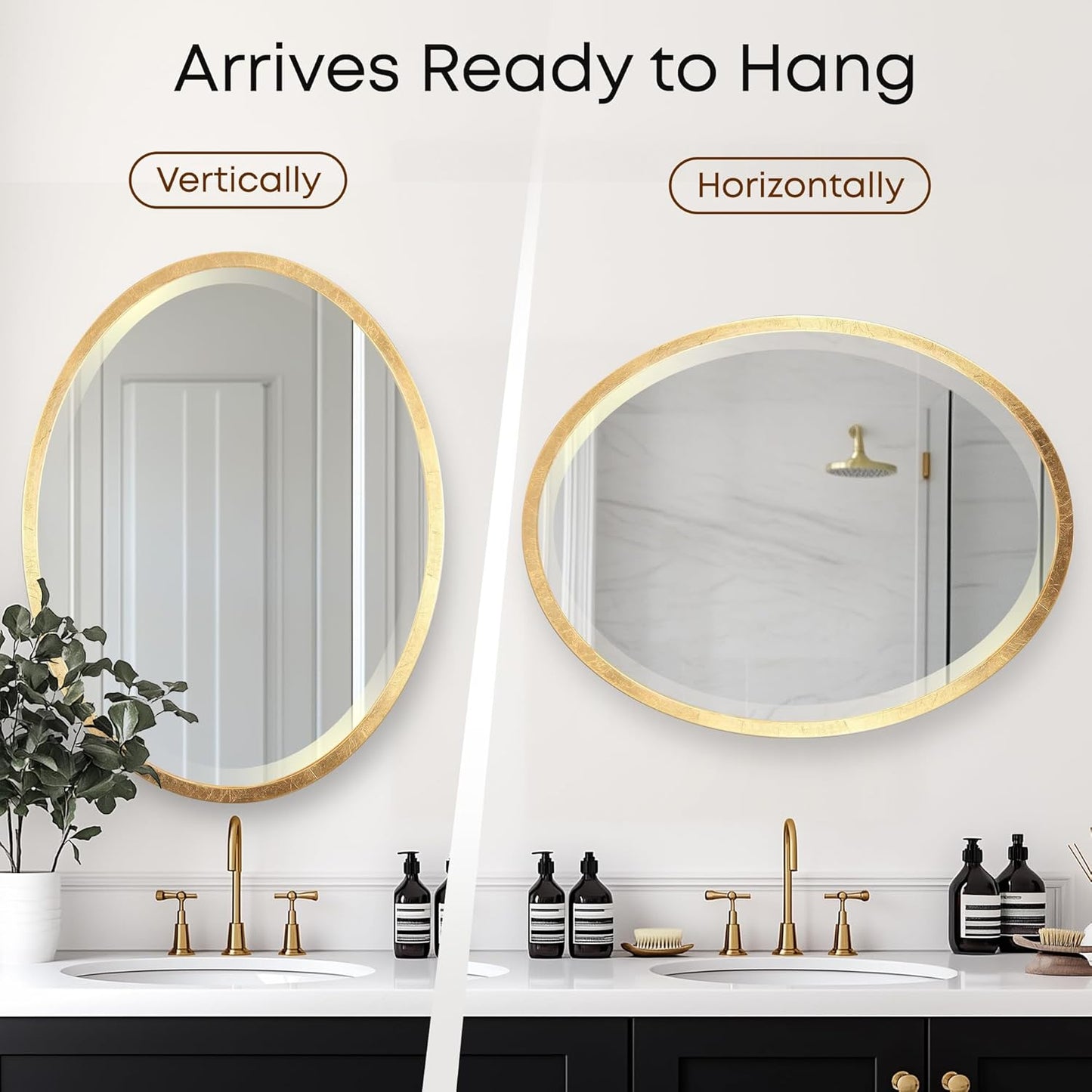OVALCREST - Oval Wooden Beveled Wall Mirror for Home Decor, Bathroom, Vanity, Bedroom, Living Room, Hallway - London Style (Gold Leaf) 21.1 x 25.1