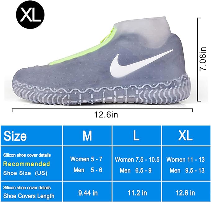 Silicone Waterproof Shoe Covers, Upgrade Reusable Overshoes with Zipper, Resistant Rain Boots Non-Slip Washable Protection for Women, Men (XL (Women 11-13, Men 9.5-13), White)