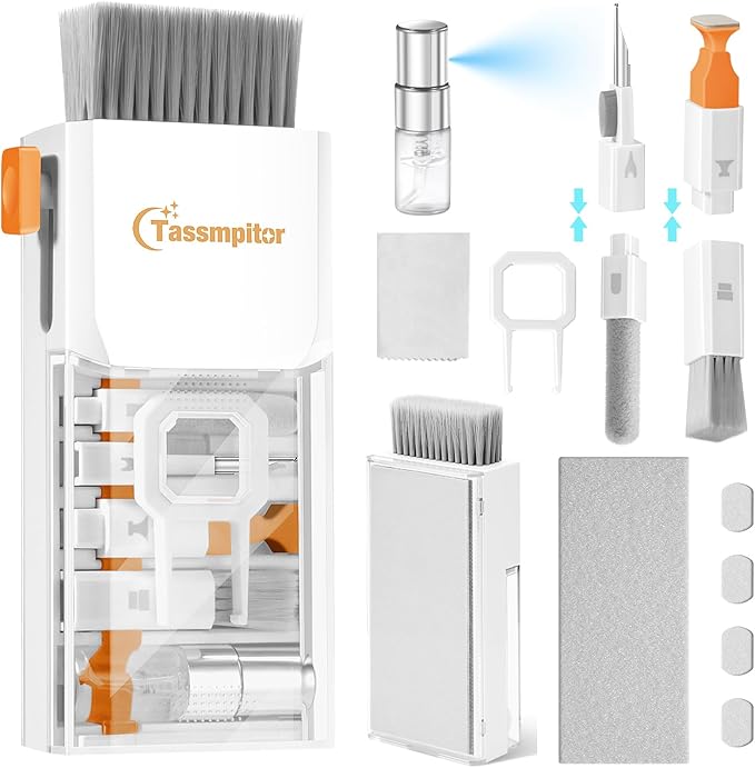 Laptop Cleaning Kit, All in 1 Keyboard Cleaning kit for MacBook iPad iPhone, Compact Keyboard Cleaner with Brush and Spray for Tablet, Airpods, Earbud, Computer Screen, PC Monitor, White