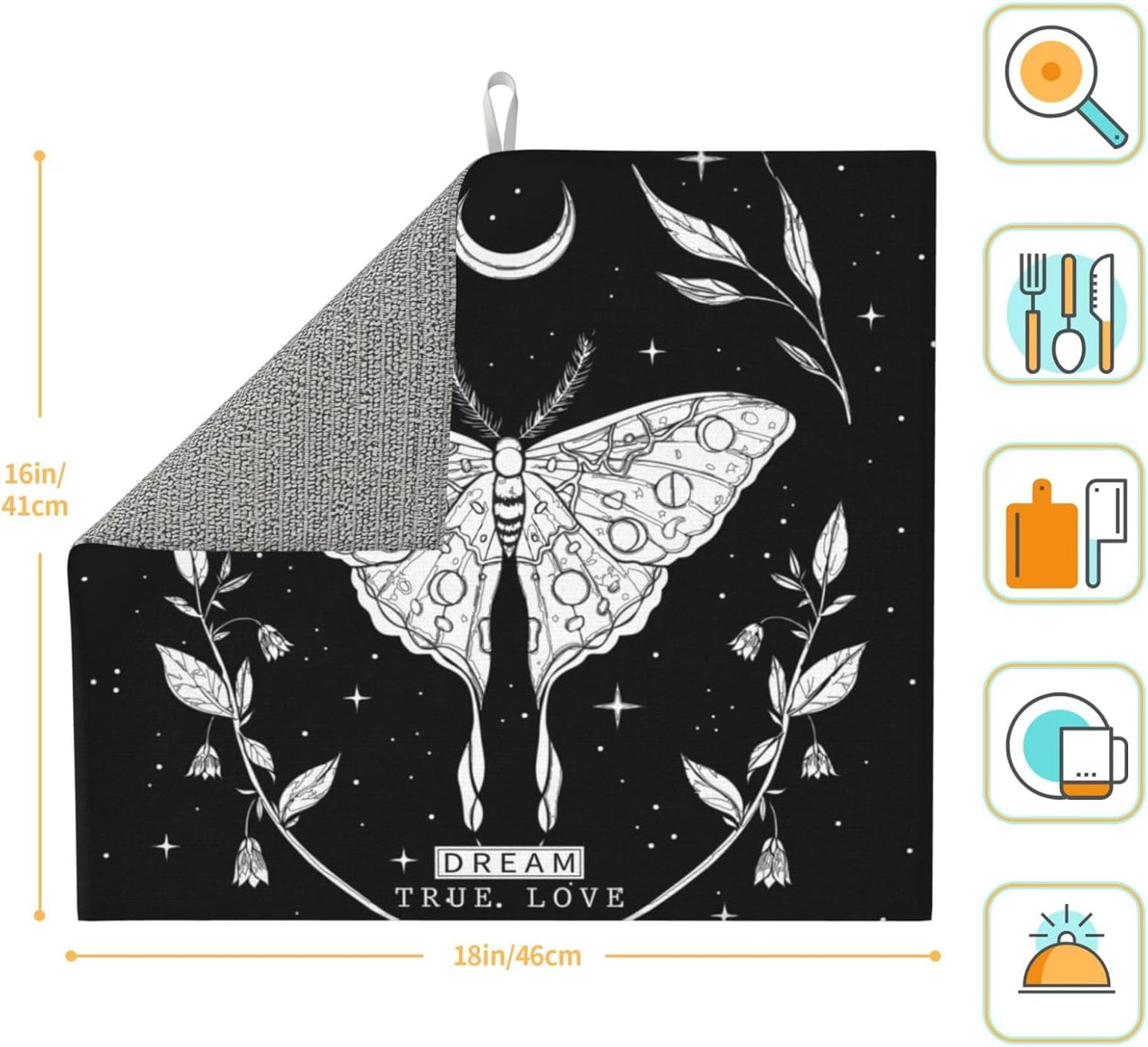 Dish Drying Mat Black White Butterfly Moon Tarot for Kitchen Counter Absorbent Dishes Drainer Microfiber Small 16x18 Inch
