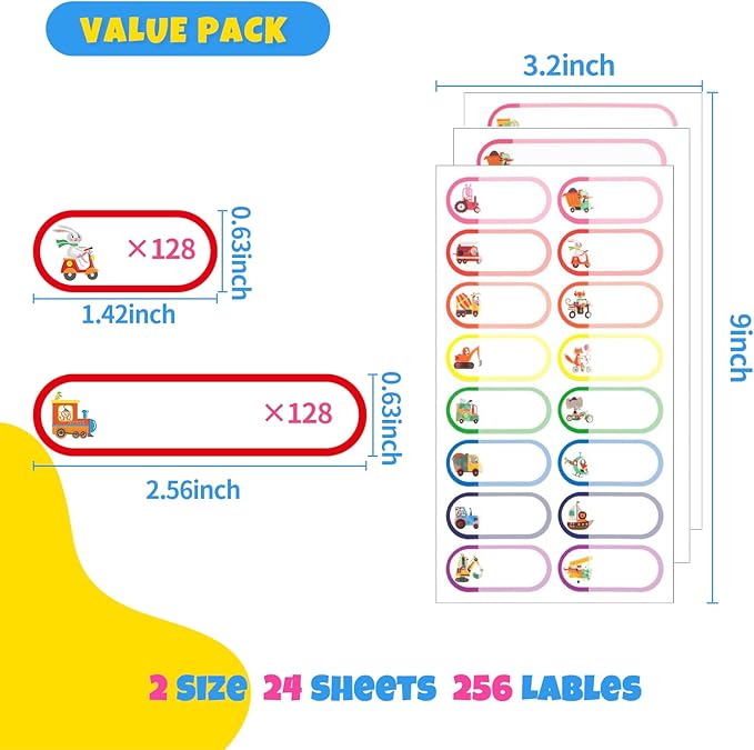 Baby Bottle Labels for Daycare - Write-On, Self-Laminating, Waterproof Washable Daycare Bottle Labels, Assorted Sizes & Colors, 256-Pack