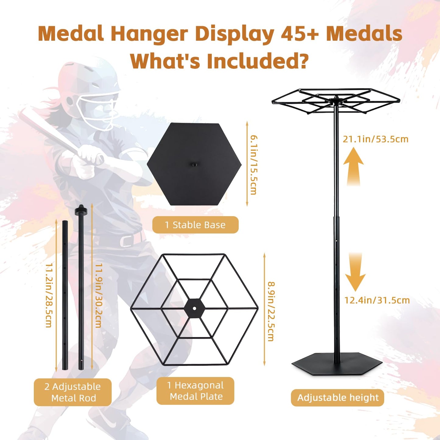 Rotating Medal Hanger Display Stand, Rotatable Medal Holder for Sports Award. Adjustable Metal Rack Perfect for Basketball, Running, Gymnastics, Soccer Race Medals. Showcase 45+ Medals on Table top!