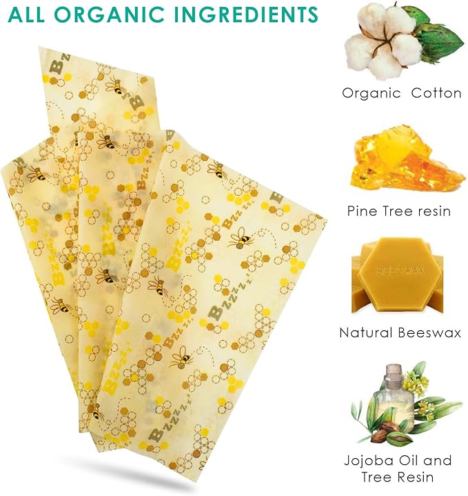 Reusable Beeswax Wraps 13 x 39 Inch Beeswax Wraps for Food Eco-Friendly Sustainable Food Storage Wraps for Sandwich, Cheese, Fruit, Bread, Snacks