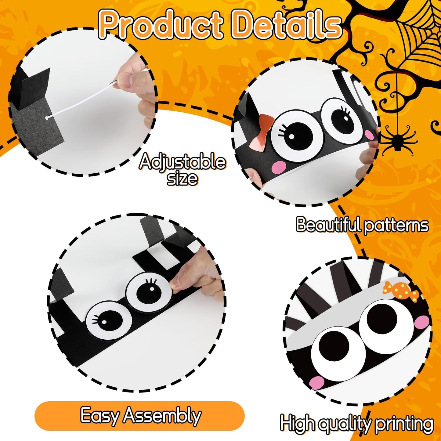 Qyeahkj 24 Sets Halloween Headbands Craft Kits DIY Spider Crown Art Sets Halloween Spider Paper Hat Making Kit DIY Stickers Art & Craft Adjustable Crown Party Decoration Holiday Activities Supplies