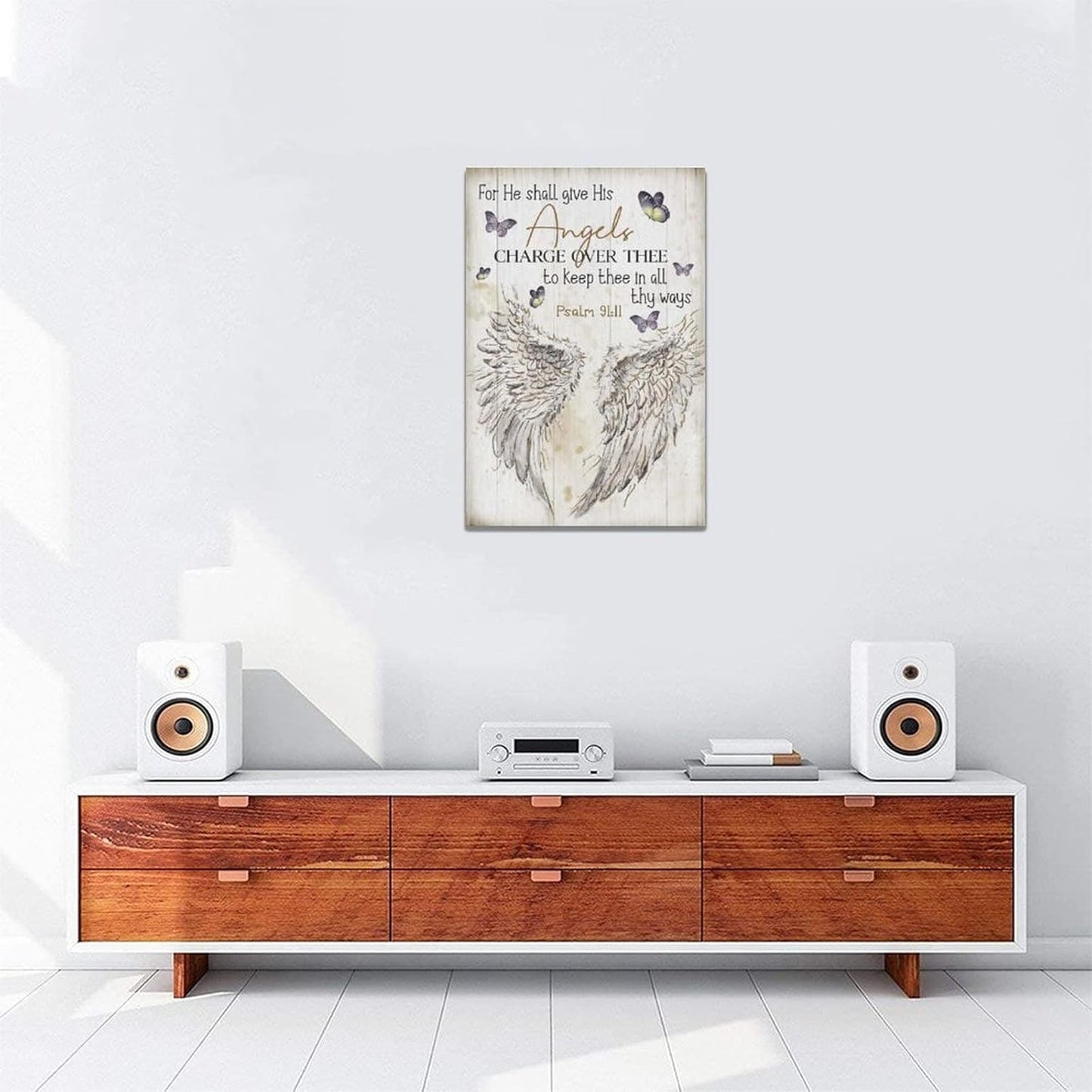 Scripture Psalm 91 Wall Art Christian Angel Wings Pictures Wall Decor Bible Verse Canvas Painting Print Artwork Abstract Modern Home Decorations Framed Ready to Hang for Office Living Room 16"x24"