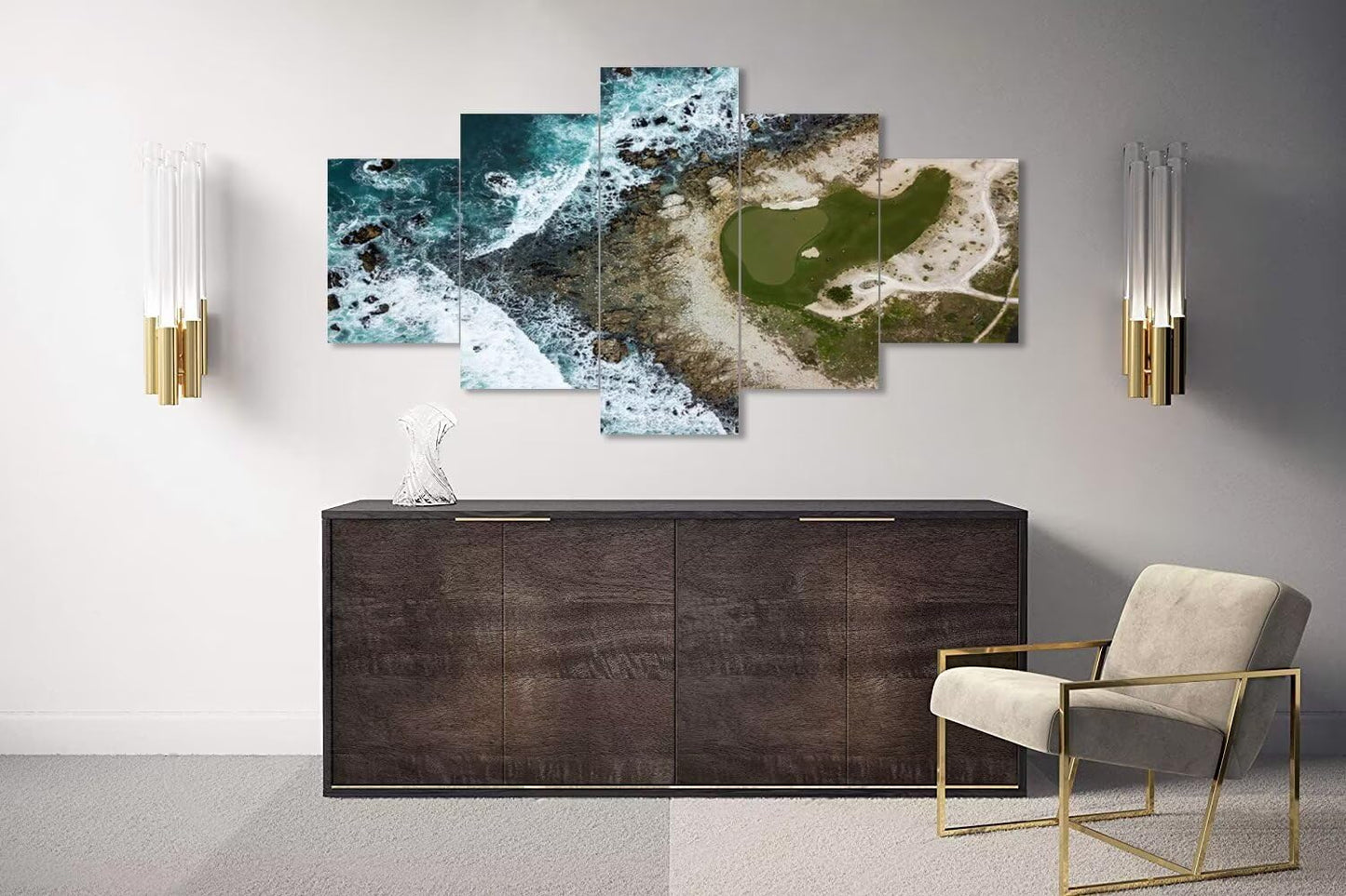 Pebble Beach Golf Course Wall Art for Living Room Bedroom Bathroom Home Decorations USA California Coast Pebble Beach Posters Framed Artwork Canvas Prints Ready to Hang(50''W x 24''H)