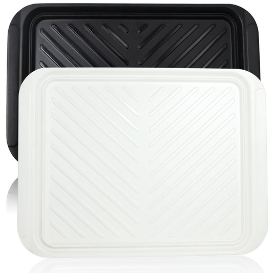 ECOIOU Extra Large Grilling Prep and Serve Trays, 17.3x13 inch BBQ Tray for Raw and Cooked Food, Melamine Serving Trays for Food, Set of 2, Black and White