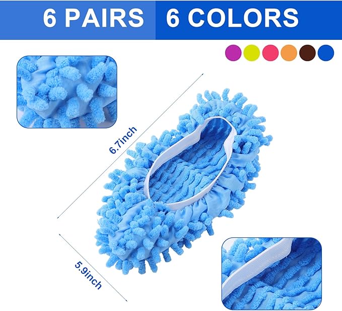 6 Reusable Microfiber Cleaning Pads for 18 Inch Mop, Replacement Cleaning Mop Pads, Machine Washes, 6 Pairs Slippers Shoe Covers Reusable Microfiber Foot Socks Slippers Tools
