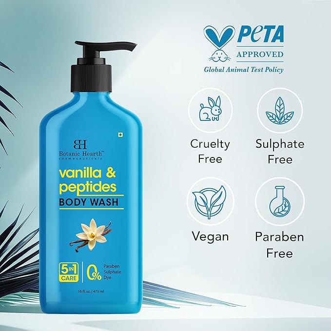 Botanic Hearth Vanilla Body Wash – Hydrating 5-in-1 Shower Gel with Warm Vanilla Aroma, Gentle Daily Cleanser for All Skin Types, Sulfate & Paraben Free – 16 fl oz