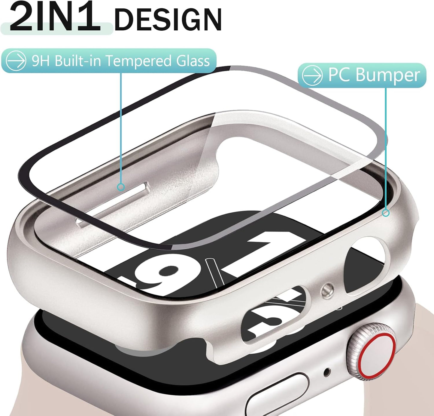 JR.DM 41mm 2 Pack Hard PC Case with HD Tempered Glass Screen Protector for Apple Watch Series 9/8/7, Slim Guard Bumper Full Coverage Protective Anti-Scratch Face Cover for iWatch, Starlight+ Clear