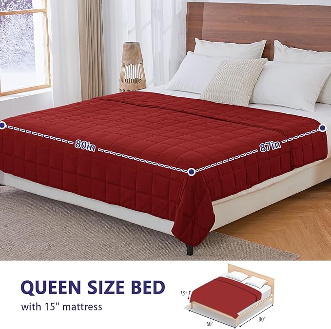 yescool King Size Weighted Blanket for Adults (30 lbs, 80” x 87”, Red) Cooling Heavy Blanket for Sleeping Perfect for 290-310 lbs, Breathable Blanket for Adults & Couple All Season, Machine Washable