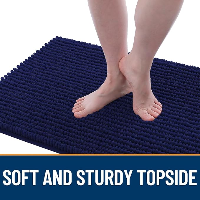 OLANLY Dog Door Mat for Muddy Paws 44x32, Ultra Absorbent Chenille Mud Doormat, Non-Slip Washable and Dirt Trapping Doormat for Indoor Entryway, Quick-Dry Indoor Pet Bed Mats for Dogs, Navy Blue