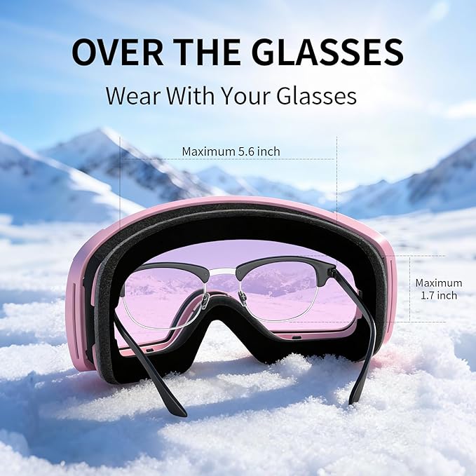 Ski Goggles for Men Women Adult & Youth, OTG Snowboard Goggles Anti Fog, Snow Goggles UV Protection Wide Vision