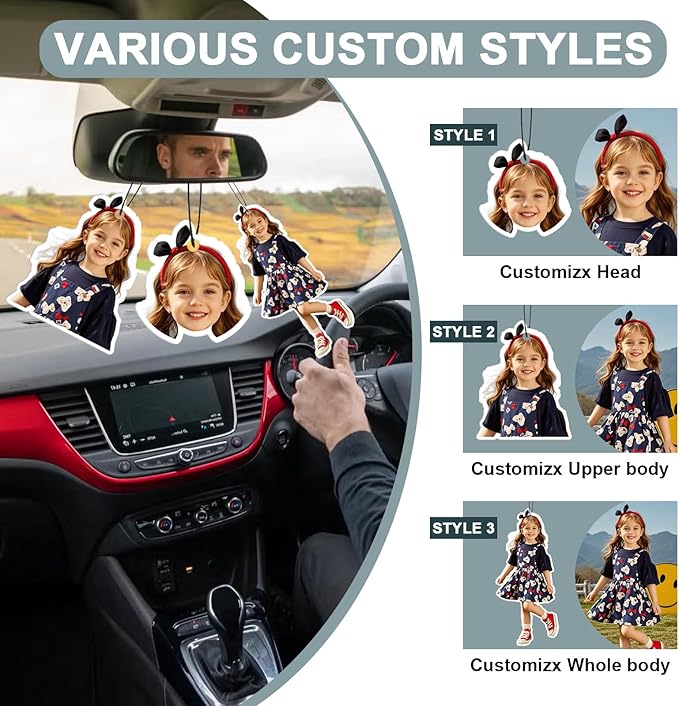 Personalized Double-Sided Car Air Freshener - Custom Photos & Text - 100% Natural Biodegradable Cotton - Long-Lasting Fragrance - 20+ Scents for Car, Home, Gifts