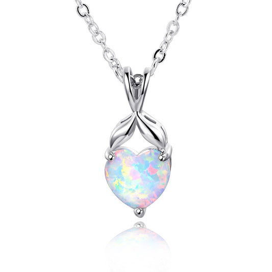 VOLUKA Opal Heart Necklaces for Women Birthstone Gemstone Necklace Friendship Gift Jewelry for Best Friend Mother 19 Inch