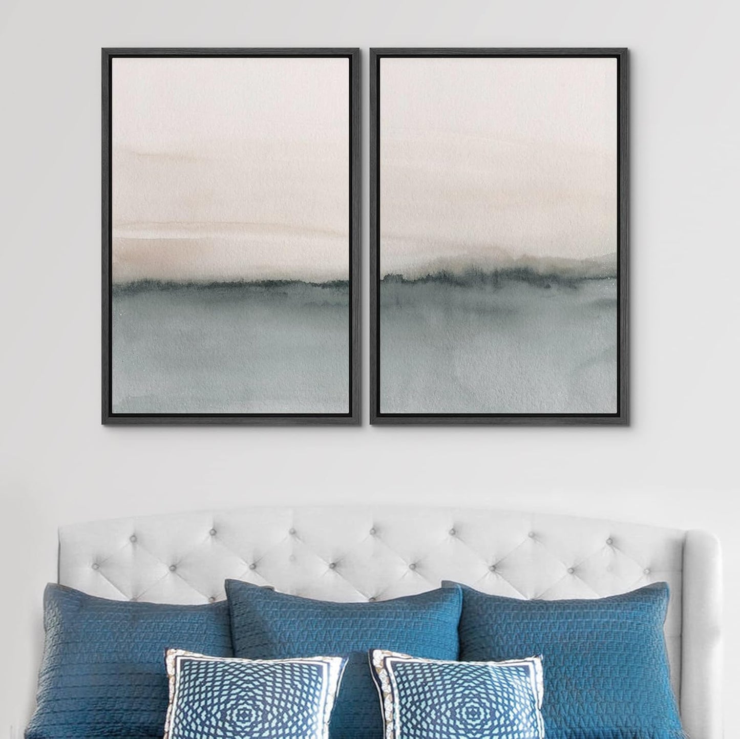 SIGNWIN Framed Canvas Print Wall Art Set Duotone Gray Pastel Landscape Abstract Shapes Illustration Modern Art Decorative Nordic Chic Relax/Zen for Living Room, Bedroom, Office - 24"x36"x2 Black