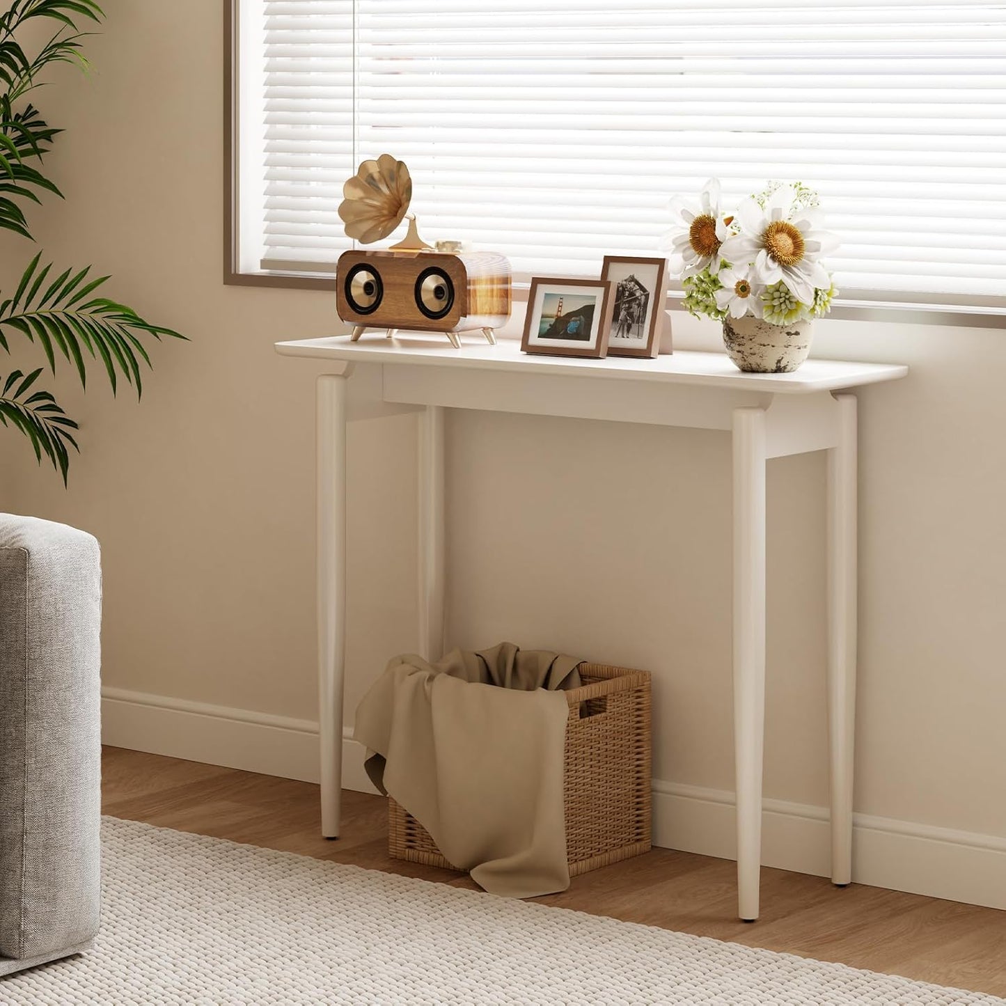 Wood Console Table Walnut Entryway Table, Thin Console Table, Sofa Tables for Living Room (39.4'')