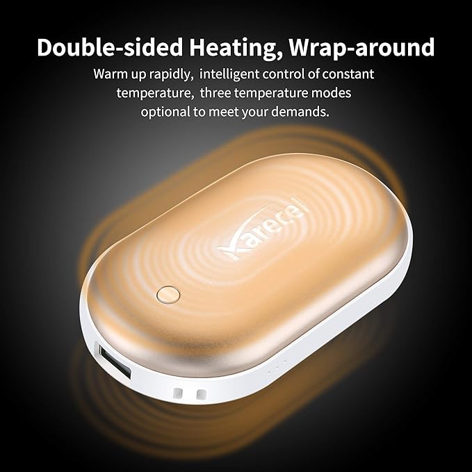 Karecel Rechargeable Hand Warmer, 5200mAh Double-Sided Instant Heating Electric Hand Warmer Power Bank, Up to 11Hrs, USB Portable Handwarmer Pocket Heater, Tech Gifts for Men Women, Winter Essentials