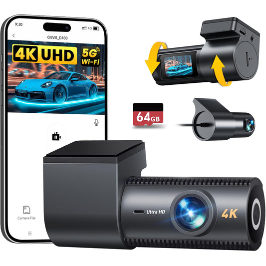 4K Dash Cam Front and Rear, 64GB SD Card, 1.5    IPS Display Car Camera, 5Ghz WiFi+App Control, Night Vision, 24H Parking Mode,