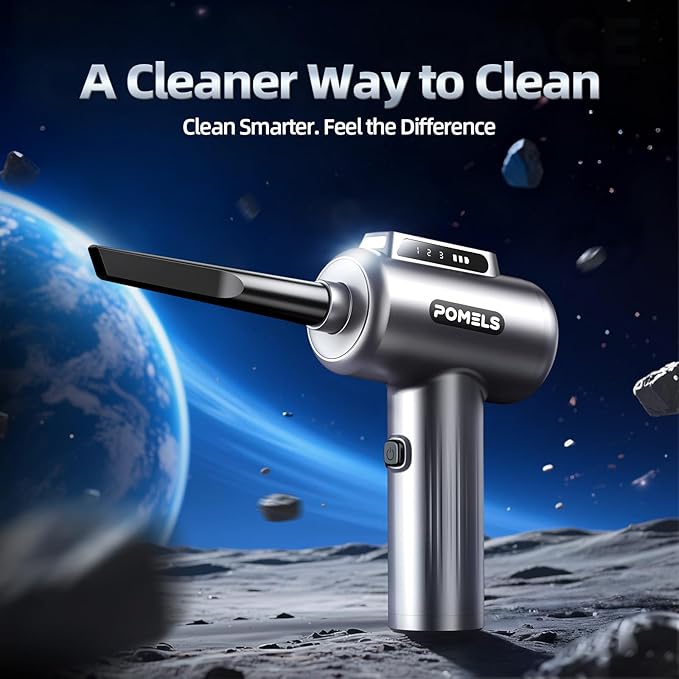 Compressed Air Duster, New Ultra-Powerful Electric Air Duster with LED Light, 3-Speed Adjustable, Rechargeable Cordless Mini Blower for Computer, Keyboard, Car, PS5, Outdoor & Home Cleaning