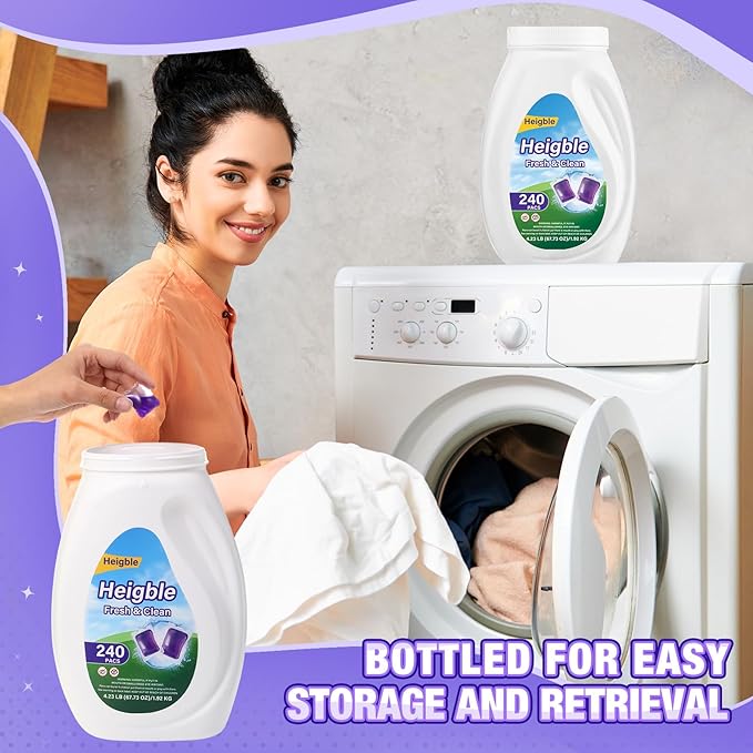 240 Count Laundry Detergent Pods Bulk Laundry Detergent Soap Pacs Ultra Concentrated for Clean Clothes Stain Fighting Fresh Scent(Lavender Scent)