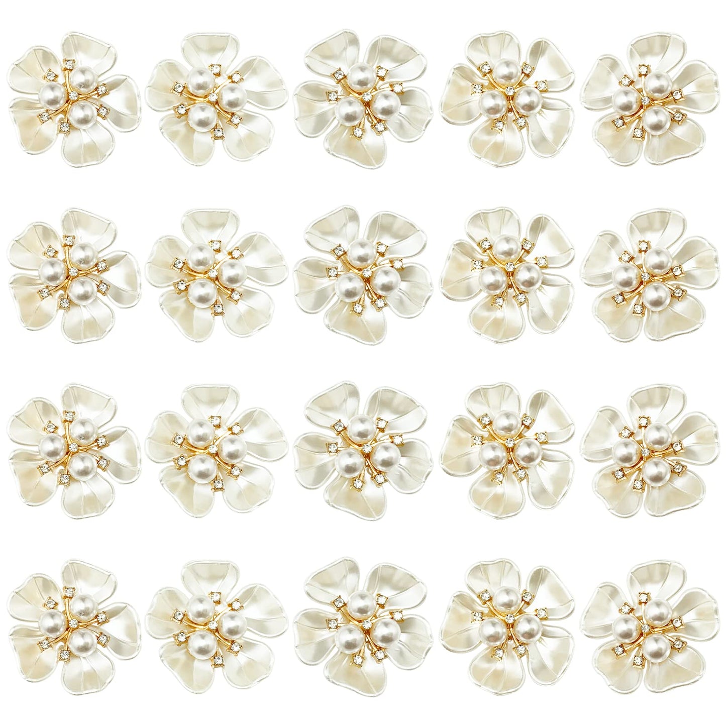 BETITETO 20Pcs Pearl Rhinestone Embellishments Flower Flatback Buttons Rhinestone Charms for Shoe Decoration Jewelry Making Clothes Brooch Wristband and Wedding Bouquet DIY