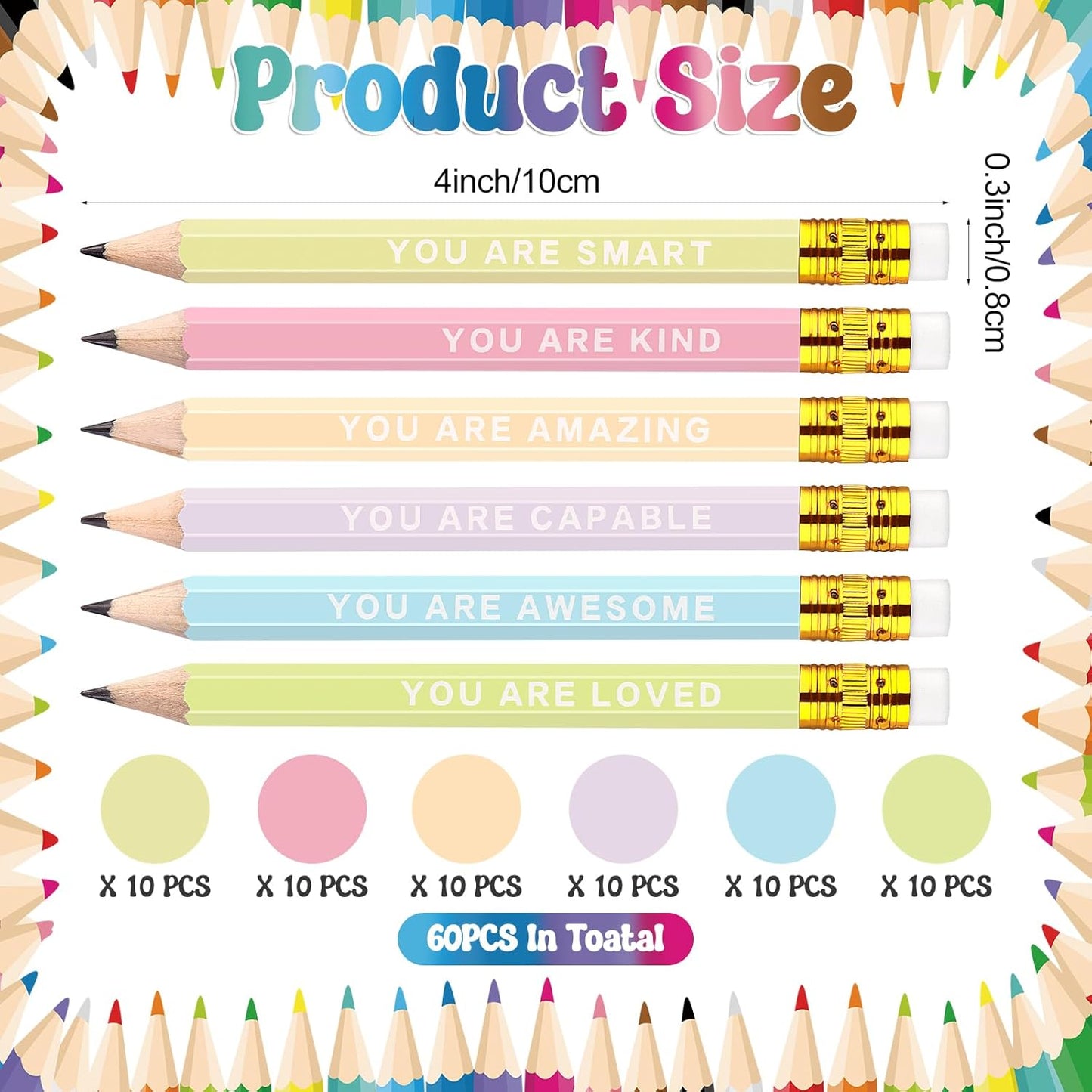 60Pcs Mini Pencils Bulk Inspirational Golf Pencils 4.1inch Short Woodden Pen-cils with Eraser for Kids Student Teacher Office Supplies