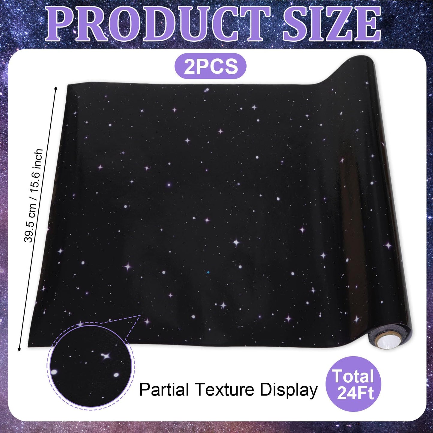 2 Rolls Starry Bulletin Board Paper Roll Non-Woven Bulletin Board Background Reusable Waterproof Poster Fade Resistant Black Purple Poster for Classroom Decor Wrapping Crafts Supplies 15.6 in x 12 Ft