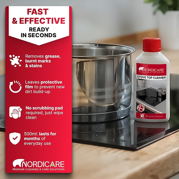 Nordicare Stove Top Cleaner Glass Ceramic - Induction Cooktop Cleaner Polish And Protector For Everyday Use - No Scrubbing Pad Needed - Leaves Protective Film - Made In Denmark (16.9oz)