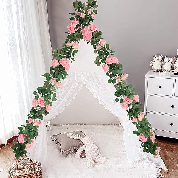 U'Artlines 5 Pack Artificial Pink Rose Vines Floral Garlands Total 32.5 Ft Fake Vine Silk Flower Garland for Indoor Outdoor Home Wedding Arch Garden Wall Decoration