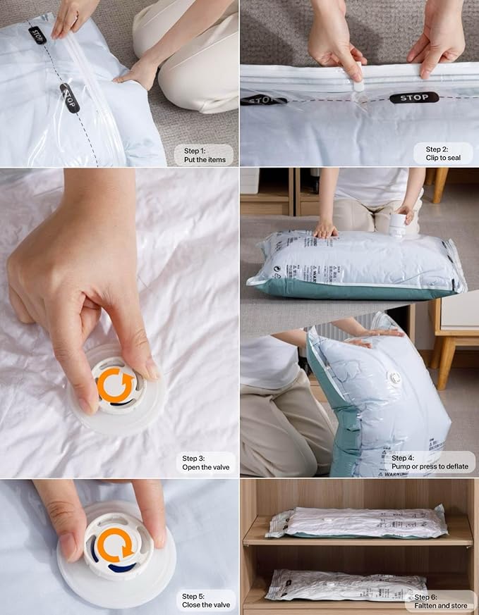 NeatNest 6 Pack Large Vacuum Storage Bags – Flat Space Saver Bags (31.5"×39.4") for Comforters, Blankets, Duvets & Winter Clothes, Airtight Compression with Vacuum or Hand Press, Durable & Reusable