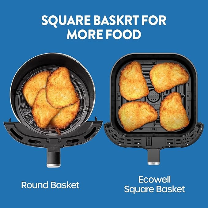 ECOWELL Air Fryer,Compact Large 6 Quart,Stainless Steel Air Fryer, 8 Food Presets,Touch Screen,BPA-Free, Up to 95% Less Oil*, Roast,Bake, Dry, Reheat,Broil, 120V,Dishwasher-Safe 1700W, Black, TXS5T2