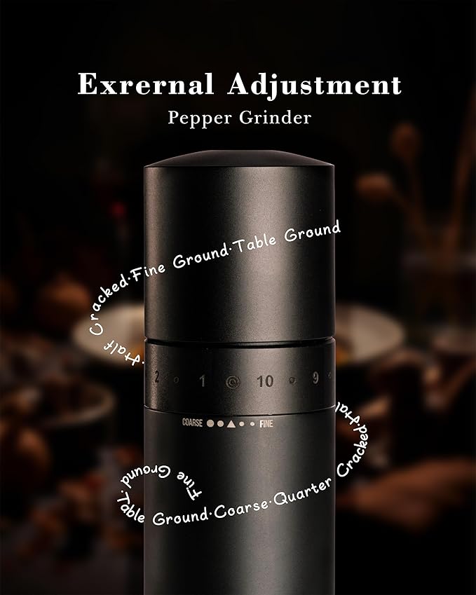 External Adjustable Pepper Grinder — Heavy-Duty All-Metal Manual Mill for Fast, Precise Grinding and Clean, Effortless Seasoning (Matte Black)