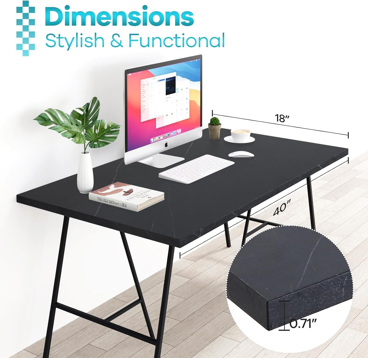 Kaboon Universal Tabletop40 x18, Solid One-Piece Melamine Table Top, Double L-Desk Floating Desk DIY, Home and Office,Cloud Atlas/Black Marble