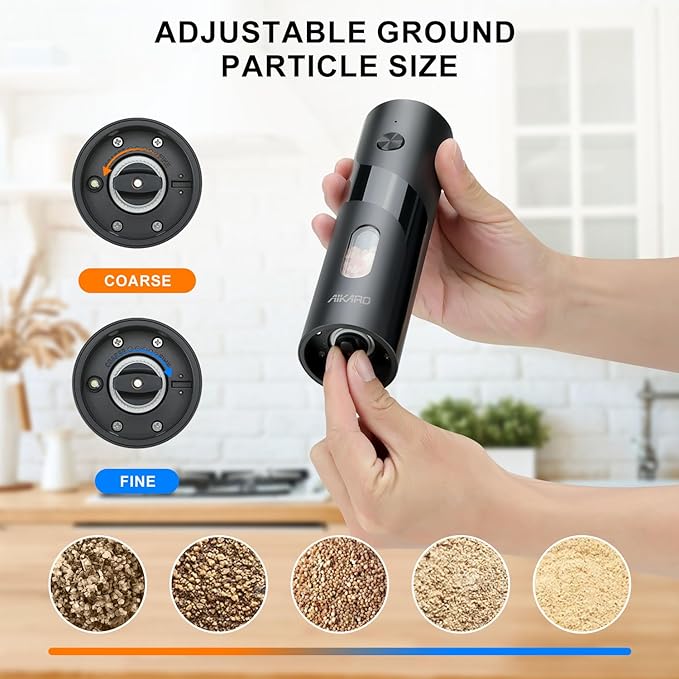 AIKARO - Electric Salt and Pepper Mill Automatic Spice Grinder, Rechargeable (Set)